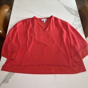 Joseph Ribkoff Coral Pink Flowy Top Blouse 3/4 Sleeve V Neck Womens Size 10 EUC